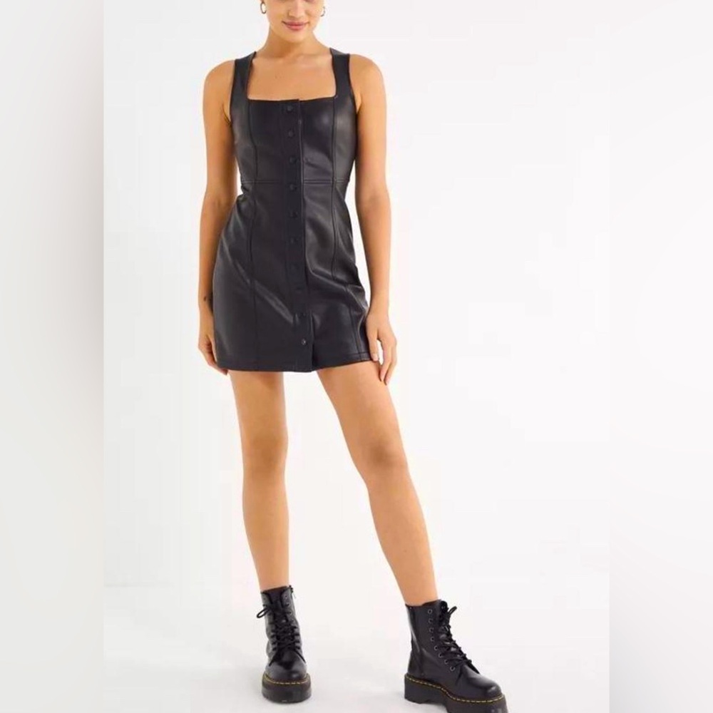 URBAN OUTFITTERS black faux leather button up dress
